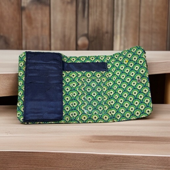 Vera Bradley Rhythm & Blues Tri-Fold Wallet – Cobalt Blue Green Floral - Picture 3 of 4